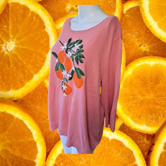 Talbots Pink Crew Neck Sweater With Bold‎ Oranges Size 2X - Picture 8 of 8